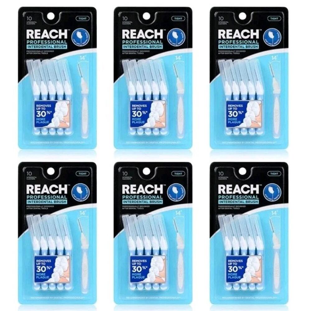 Lot of 6 Reach Professional Interdental Brushes Wide 60 Count Total Cleaners NEW